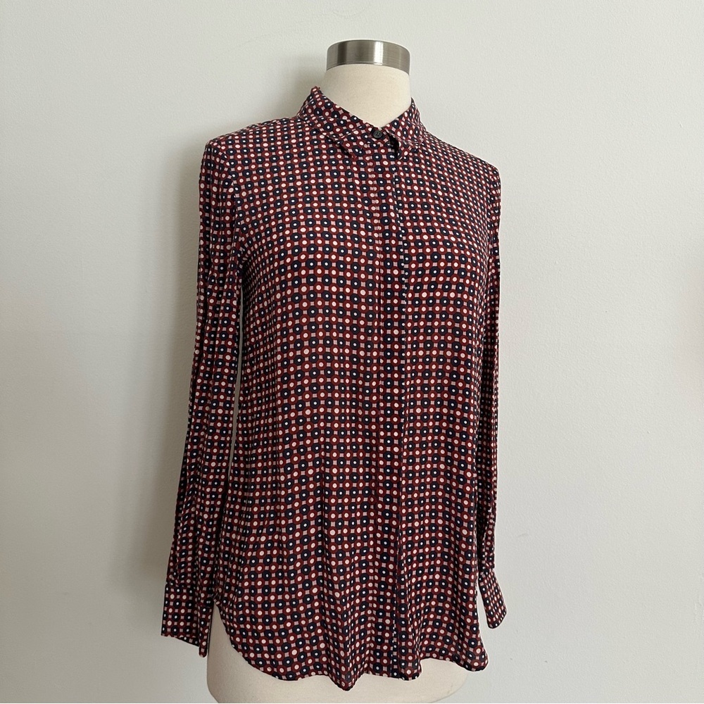 Boden 100% Silk Button Down Geometric Print Sz 2 1970s Style